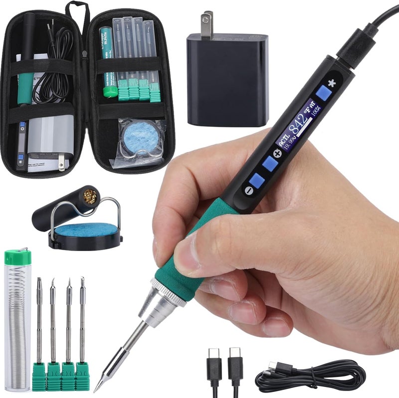 WeP 928D-IV Soldering Iron Kit with Fast Heating with C235 Tip, Dynamic Screen, Compact USB Soldering Iron with Tool Bag, Multi-Functional Cover, Type-C Charging, Sleep Mode, PD/QC Protocols - Image 1